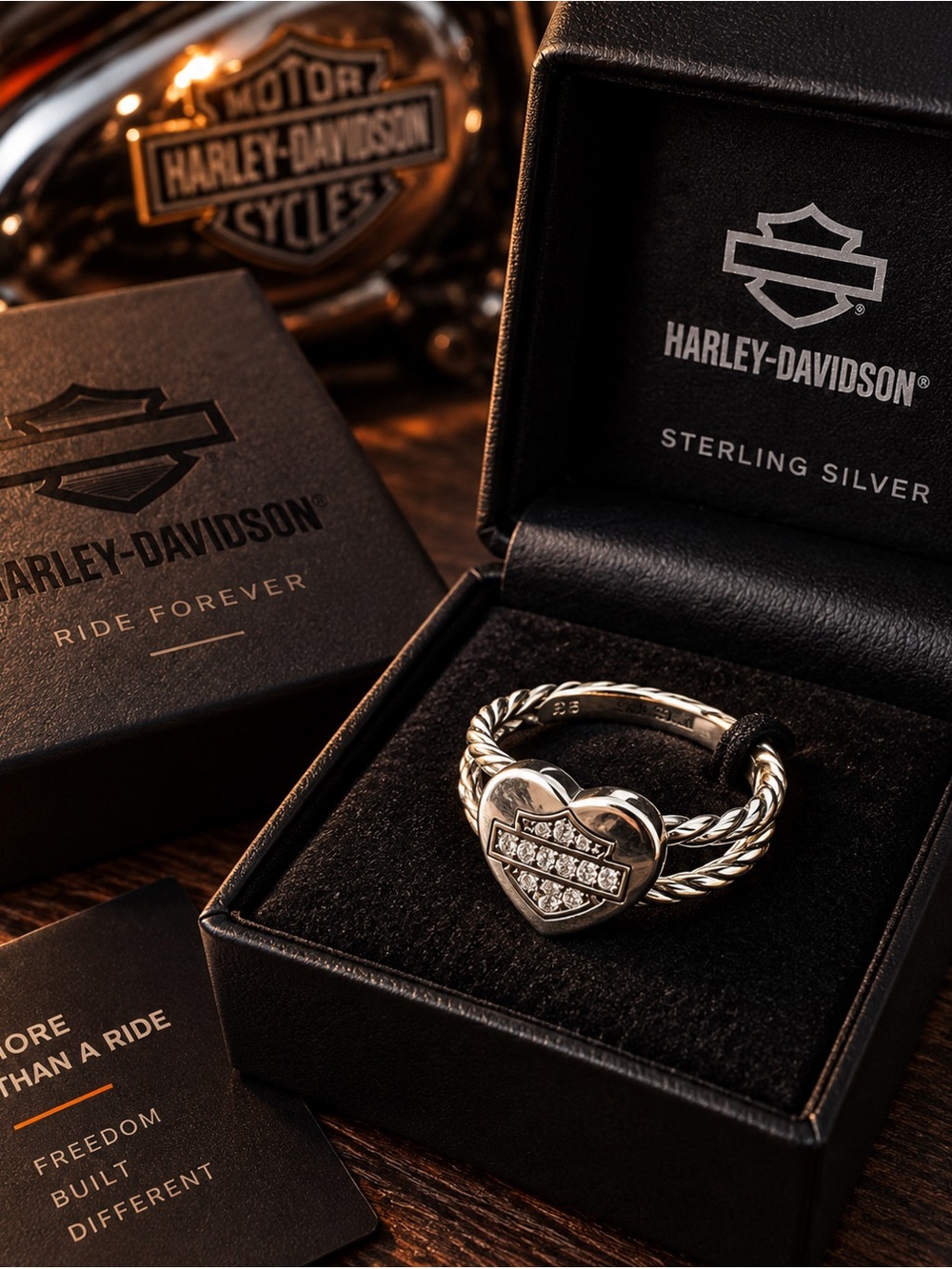 Harley-Davidson Sterling Silver Heart Ring with Pavé Accents
